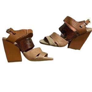 Bacio 61 "Bozzolo"  Brown & Beige Snake Print Leather Heels